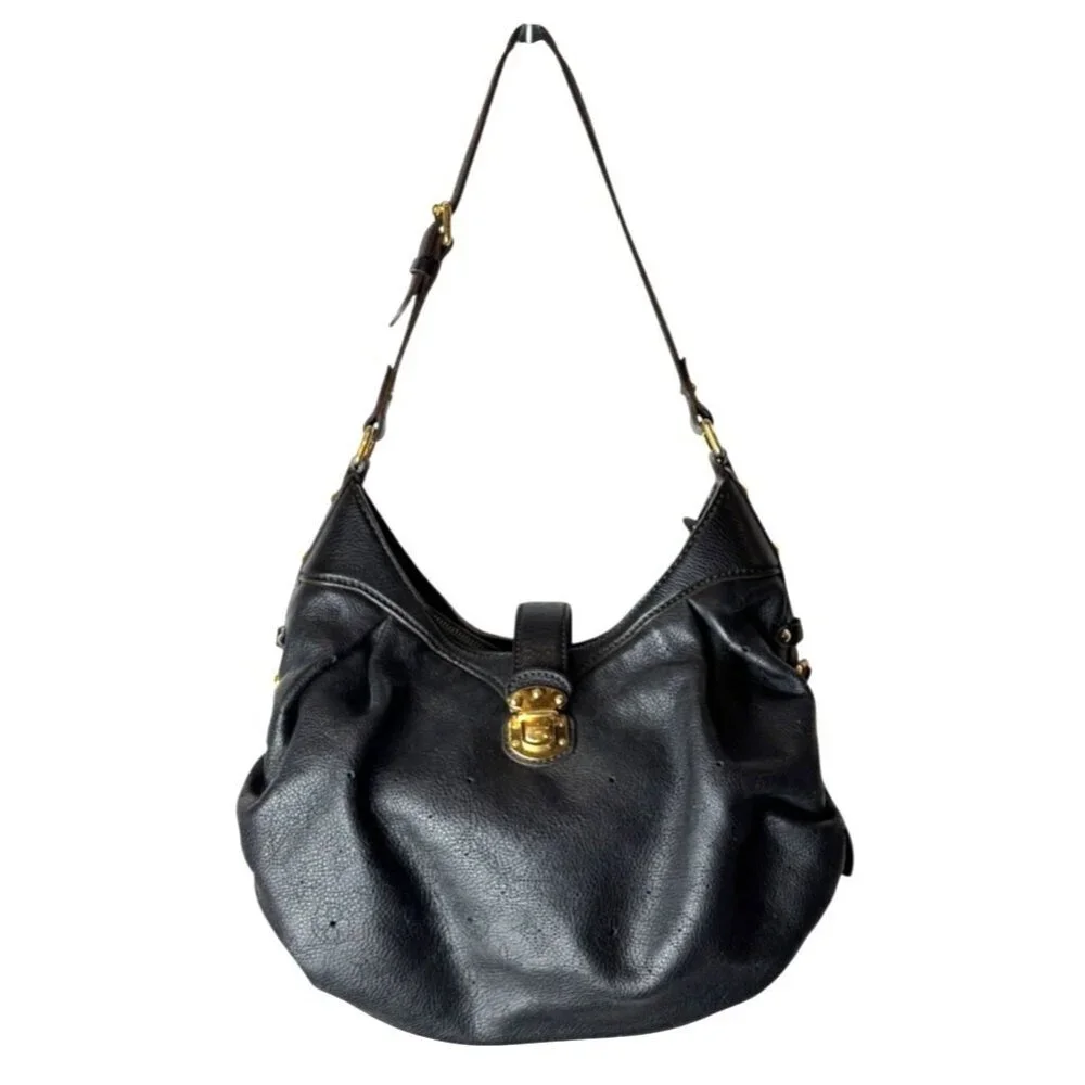 Louis Vuitton Purse Noir Black Leather‎ Monogram Mahina Shoulder Bag Luxury Hobo